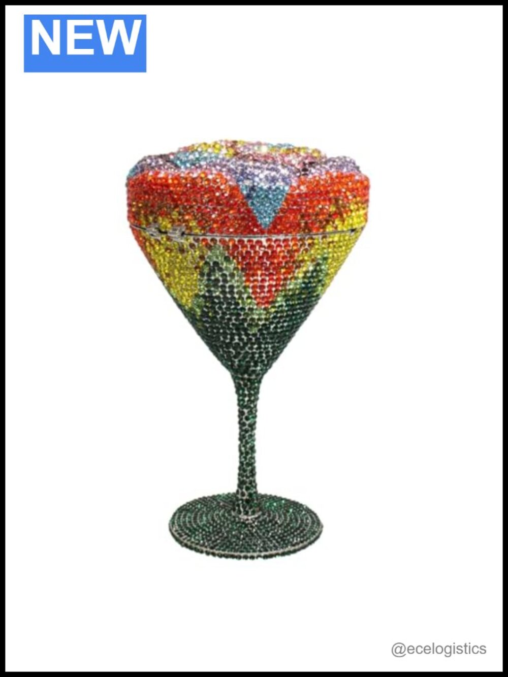 Rhinestone Goblet Shaped Clutch Evening Wedding Party Purse with Chain Strap